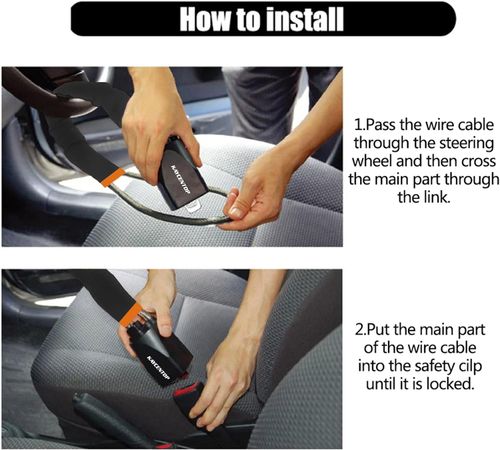 Car steering wheel lock, seat belt lock, anti-theft device, maximum length 17 inches, compact and lightweight, multi-functional, suitable for most vehicles, SUVs, golf cart security (black)