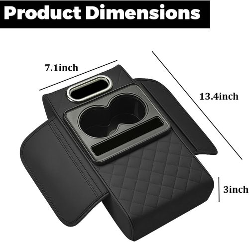 Car Armrest Cushion,5-in-1 Center Console Cover with 2 Storage Bags Cup Holder, Tissue Box Slot, Phone Slot for Sedans, Car Accessories Interior Organizers (Black）