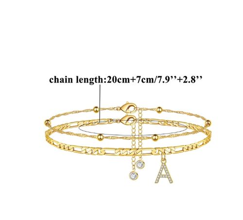Anklet Bracelets for Women Female Foot Chain 26 Letters Zircon Double Layer Anklet Jewelry Anklet 26 Initial Anklet Bracelets for Women Letters Anklet Womens Anklet (A,One Size)