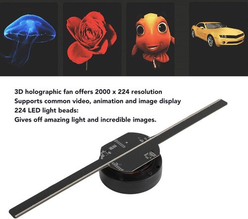 16.5in 3D Hologram Fan Advertising Display, Holographic 3D Photos Videos, APP, HD Naked Eye 3D Display LED Fan, 16GB 2 Leaves 224 LEDs, 3D Holographic Fan Projector for Store