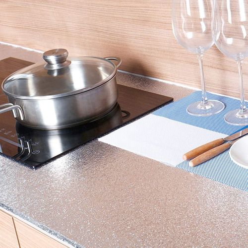 Silver self-adhesive wallpaper for kitchen backsplash, waterproofoil-proof wallpaper, metallic texture self-adhesive wallpaper, 40CM wide * 3 meters self-adhesive aluminum foil wallpaper, suitable for kitchen countertops, cabinets and drawers.(You can cut it yourself)