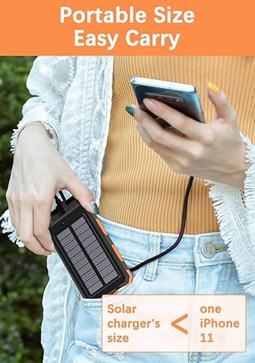 Portable Solar Power Bank 20000mAh Waterproof Dual LED Flashlight USB Charger for Camping, Hiking & Emergency Outdoor Backup Battery Pack