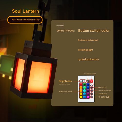 Pixelated Lantern Night Light, 16-Color LED Mood Light with Remote Control, Rechargeable Table & Wall Night Lamp for Bedroom, Gaming, Kids, Boys Room Decor
