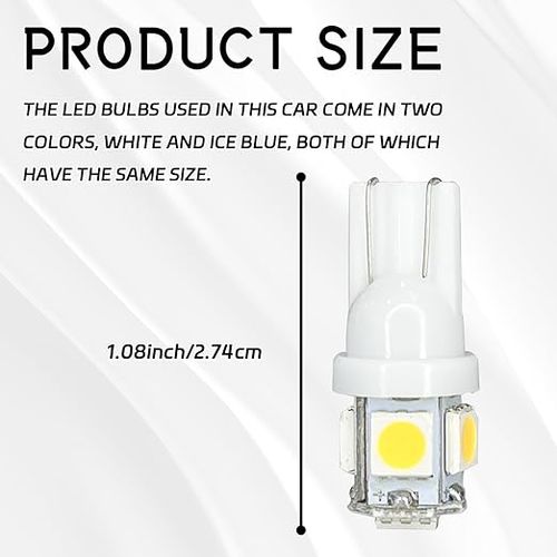 10PCS 194 LED Light Bulbs, T10 Bulb 6500K Wedge 5050 5-SMD Chips, Super Bright Width Marker Light Bulbs Replacement for Car Dome Map Reading Courtesy Side Marker Tail Parking Lights