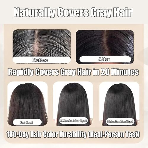 Nourishing plant-based hair dye, long-lasting and natural hair coloring shampoo, specially designed for men and women to cover gray hair, nourishes hair color, controls frizz, black.