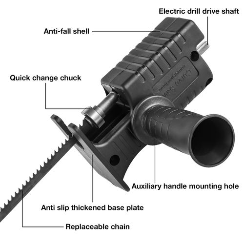 Electric Drill to Reciprocating Saw Adapter, Wood Cutting with 3 Blades