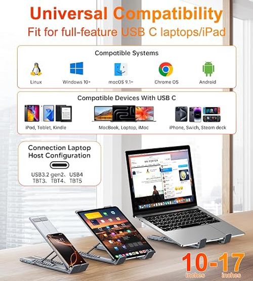 Mukiya USB C Laptop Docking Station Stand, 8 in 1 Hub 4K HDMI, Dock Stand