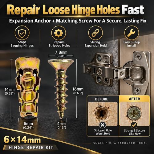 6x14mm Door Hinge Repair Screw and Expansion Anchor Kit (50-Piece Set)