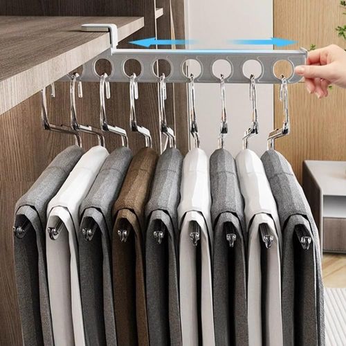 Pull Out Closet Valet Rod with 9 Holes, Wardrobe Hanger Rack Top Mount Telescopic Pants Rack, Closet Rod 15×1.6×3.2in White (Color : White Telescopic Rack)