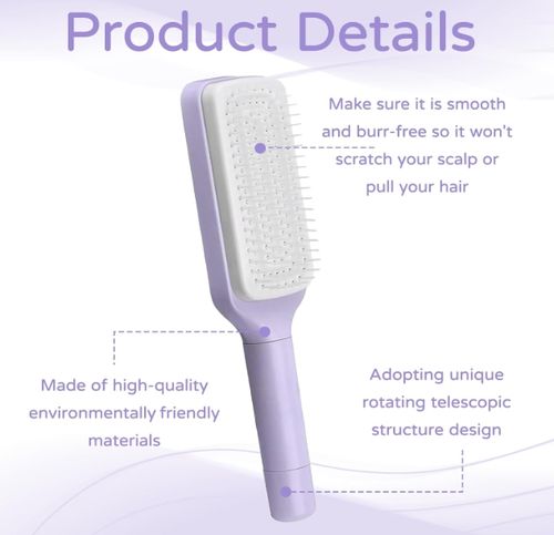 Self Cleaning Hair Brush For Women,Retractable Hair Brush,Self Cleaning Brush,Anti Static Brush,Anti Static Massage Brush,Comfortable Handle Design For Messy Hair(Purple)