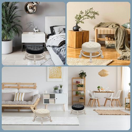 360 Rotating Low Stool,Rolling Pulley Low Stool with Wheels,Shoe Changing Makeup Cleaning with Wheels,Pedicure,Massage SPA and Home (White)