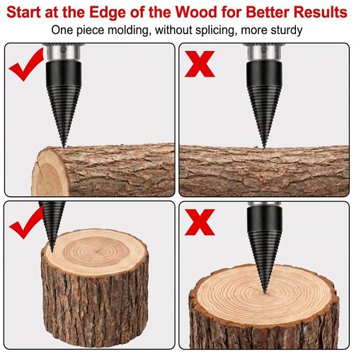 Firewood Log Splitter Drill Bit, 32mm Heavy Duty Screw Cone Driver with 3 Detachable Handles (Round, Square, Hex) Wood Splitter for Electric Drills(Black)
