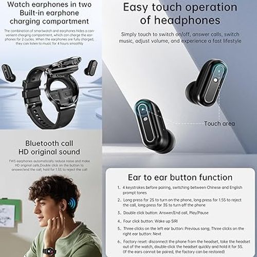 X10 2 in 1 Smart Watch with Earbuds 1.39 Smartwatch TWS Bluetooth Earphone Health Monitor Sport Watch Fitness Tracker