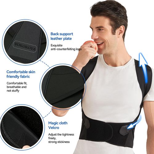 Corrector for Women and Men,Adjustable Shoulder Straightener,Back Support Brace,Upper Spine scoliosis, hunchback Black Large