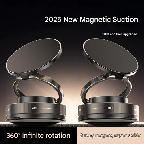 Car Vacuum Magnetic Phone Holder, 2800gf Strong Magnetic Phone Mount, 360° Adjustable and Enhanced Suction Cup, Suitable for DashboardMirror, Car Phone Holder (Black)