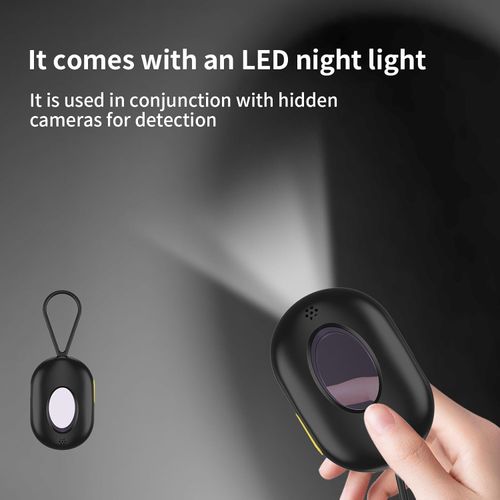 Hidden camera detector, camera detector with vibration alarm and LED flashlight, suitable for travel, hotels, home and office, 5 sensitivity levels and 3 modes.