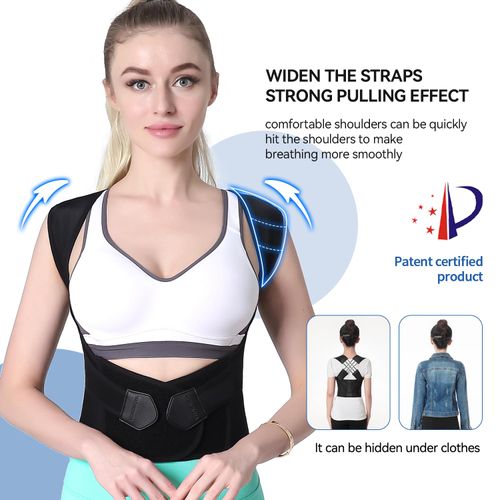 Corrector for Women and Men,Adjustable Shoulder Straightener,Back Support Brace,Upper Spine scoliosis, hunchback Black Large