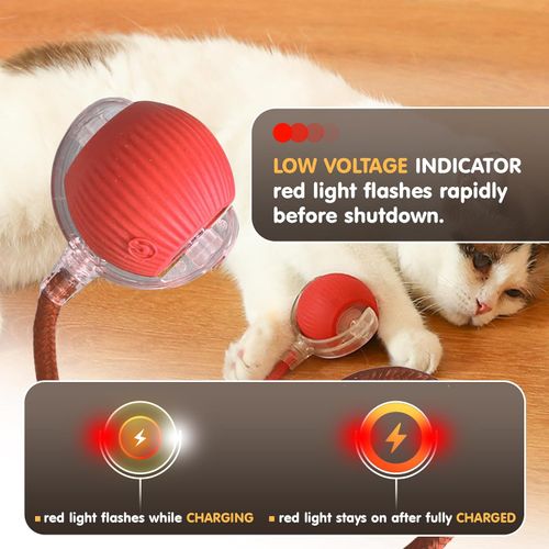 Durable Interactive Cat Toys for Indoor Cats, Smart Automatic Cat Chase Ball Toy, Upgraded Speedy Tail Kitten Toy for Bored Indoor Adult Pets (Red)