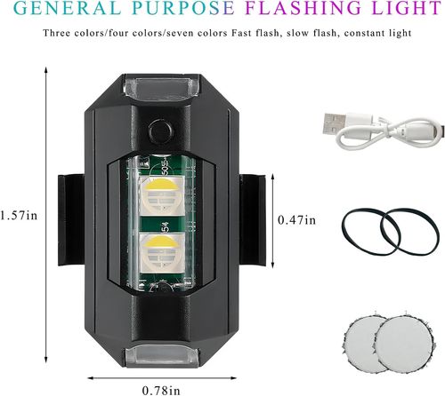 Mini LED Strobe Lights, 7 Colors USB Charging LED Anti Collision Flashing Light, High Brightness Waterproof Aircraft Drone Strobe Lights for Car Motorcycle Bike
