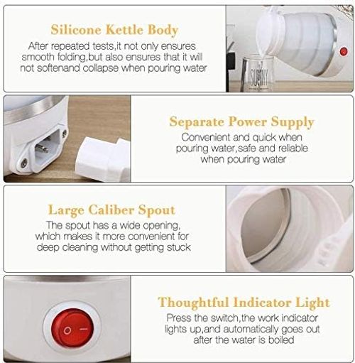 Small Travel Foldable Electric Kettle, 0.6L Portable Collapsible Hot Water Boiler For Coffee Tea (White)