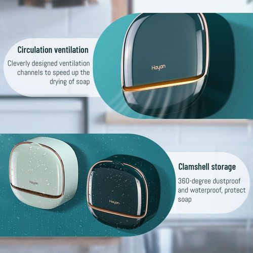 Luxury Soap Holder with Drain Tray, Waterproof Soap Dish Holder, Keep Soap Bars Dry, Adhesive Soap Case Box Wall Mounted for Shower, Bathroom, Bathtub, White