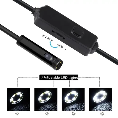 7.0mm 3 in 1 Endoscope USB Flexible Car Pipe Inspection Borescope Camera HD with 6 LED Lights Support Type-C Phone Tablet PC Device,2m