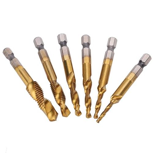 6Pcs HSS Tap Drill Bits Set High Speed Steel Coated Hex Shank Thread Tool M3 M4 M5 M6 M8 M10 for Metal Wood Plastic Drilling