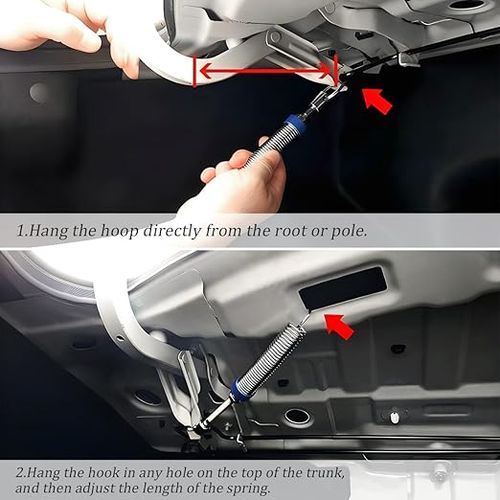 2PCS Car Lift Spring for Trunk, Car Trunk Lid Metal Spring, Automatic Lifting Spring Device with 2 Clamps, Adjustable Lifter Accessory Open Tool for Cars Without Hydraulic Lever