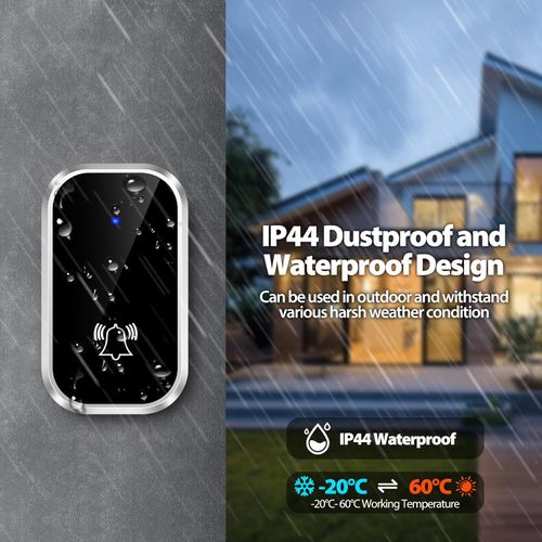 Non sono necessarie batterie Campanello senza fili, kit campanello elettronico impermeabile con 1 ricevitori plug-in, portata 200M, 60 melodie a 4 livelli di volume per casa, ufficio, hotel