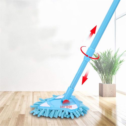 Microfiber triangular rotating mop, extendable mop, suitable for home, wall, and office use (blue).