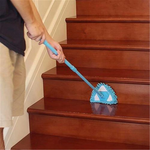 Microfiber triangular rotating mop, extendable mop, suitable for home, wall, and office use (blue).