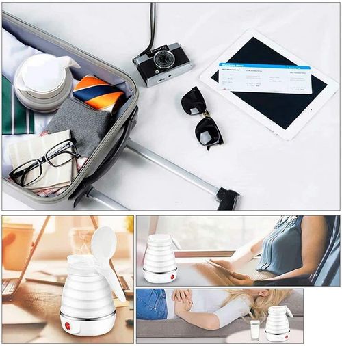 Small Travel Foldable Electric Kettle, 0.6L Portable Collapsible Hot Water Boiler For Coffee Tea (White)