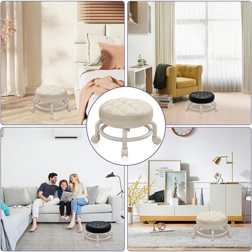 360 Rotating Low Stool,Rolling Pulley Low Stool with Wheels,Shoe Changing Makeup Cleaning with Wheels,Pedicure,Massage SPA and Home (White)