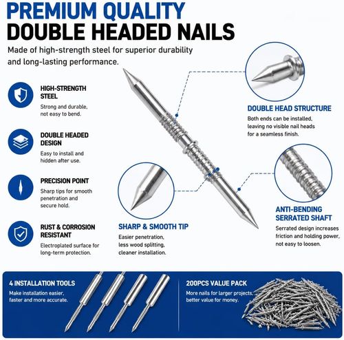 100 pieces or 50 piecesUpgraded Double Headed Invisible Nails with 1 Installation Tools
