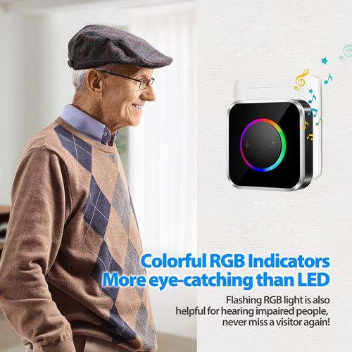 Non sono necessarie batterie Campanello senza fili, kit campanello elettronico impermeabile con 1 ricevitori plug-in, portata 200M, 60 melodie a 4 livelli di volume per casa, ufficio, hotel