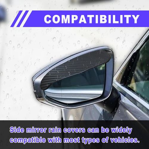 2Pcs Carbon Fiber Side Mirror Rain Visor Eyebrow, Side Mirror Rain Guards Universal for Cars, SUVs and Trucks (Black)