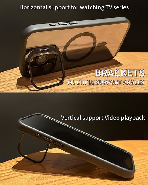 for iPhone 13 Pro Max Case with Stand Camera Protection,Lens Bracket,Compatible with MagSafe Phone Case Magnetic,Military-Grade Protective Case,Clear,Resists Yellowing and Scratches,Black