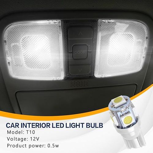 10PCS 194 LED Light Bulbs, T10 Bulb 6500K Wedge 5050 5-SMD Chips, Super Bright Width Marker Light Bulbs Replacement for Car Dome Map Reading Courtesy Side Marker Tail Parking Lights