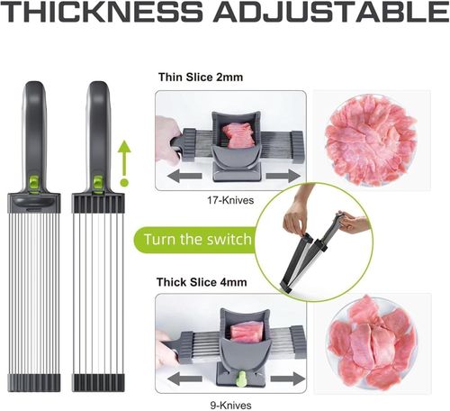 Meat Slicer Machine, Manual Fresh Meat Cutter, Thickness Adjustable, One Cut 18 Slices, Equipped with Stiff Brush for Easy Cleaning for Beef Pork Mutton