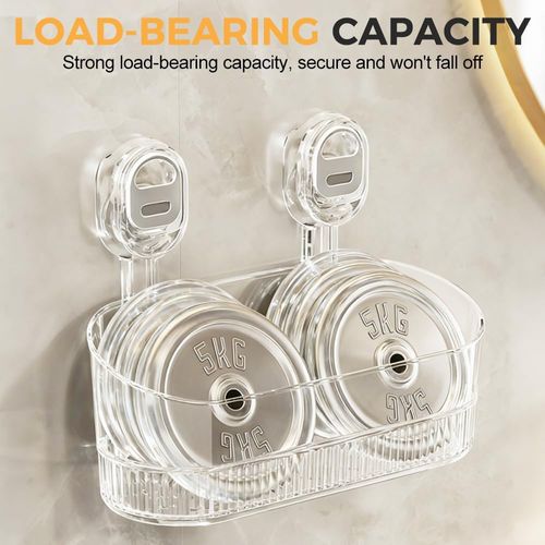 No-Drill Bathroom Suction Storage Box, Large Capacity Strong Load-Bearing Suction Cup Storage Rack with Drain Holes, Removable Shower Caddy Hanging Wall Mount Shower and Kitchen Organizer (Gray)