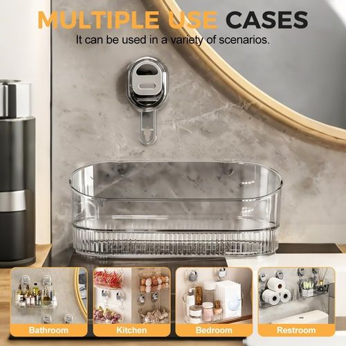 No-Drill Bathroom Suction Storage Box, Large Capacity Strong Load-Bearing Suction Cup Storage Rack with Drain Holes, Removable Shower Caddy Hanging Wall Mount Shower and Kitchen Organizer (Gray)