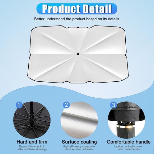 Car Windshield Sunshade Umbrella, Portable Auto Interior Front Window Heat Insulation Protector Cover, Vehicle UV Rays Blocker Camping Accessory Keep Car Cool for SUV, Sedan (Small)