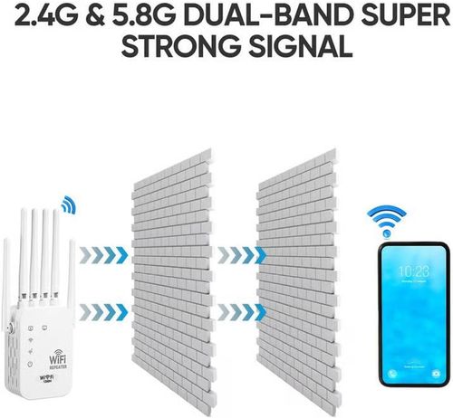 WiFi signal extender, dual-band home WiFi extender, black with 6 antennas, internet signal booster, 6x faster speed, WiFi repeater coverage up to 10,000 square feet, supports up to 65 devices simultaneously (black) (white)
