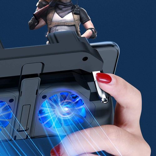 4 Fingers Gaming Grip with Dual Cooling Fan Game Mobile Controller Game Trigger Joystick Gamepad for PUBG Mobile Rules of Survival Survivor Royale Critical Ops video game