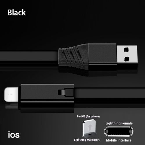 Repairable Micro USB cable, USB Type-C cable, Lightning cable, reusable, supports fast charging, 1.5 meters (black).