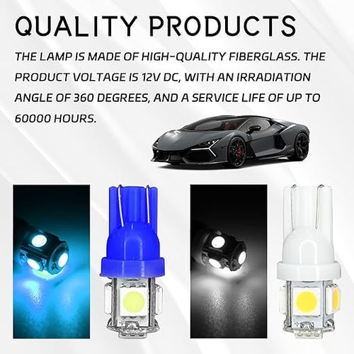 10PCS 194 LED Light Bulbs, T10 Bulb 6500K Wedge 5050 5-SMD Chips, Super Bright Width Marker Light Bulbs Replacement for Car Dome Map Reading Courtesy Side Marker Tail Parking Lights