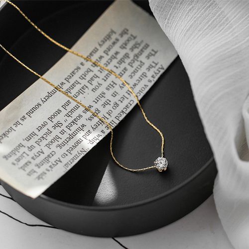 Dainty Minimalist Solitaire Zircon Charm Necklace Anti Tarnish Stainless Steel Chain Round Clear Cz Stone Necklace New