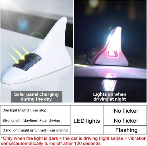 Solar Powered Car Shark Fin Antenna LED Warning Flash Strobe Tail Light
