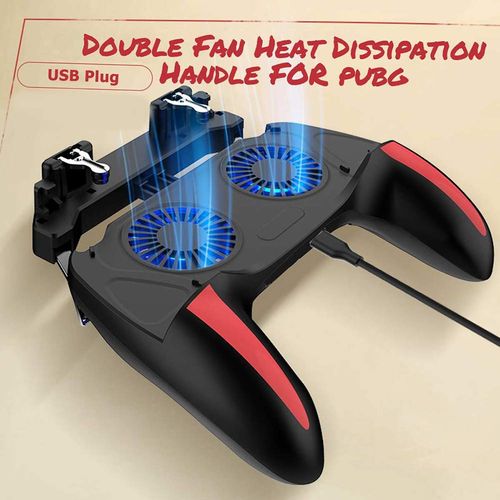 4 Fingers Gaming Grip with Dual Cooling Fan Game Mobile Controller Game Trigger Joystick Gamepad for PUBG Mobile Rules of Survival Survivor Royale Critical Ops video game