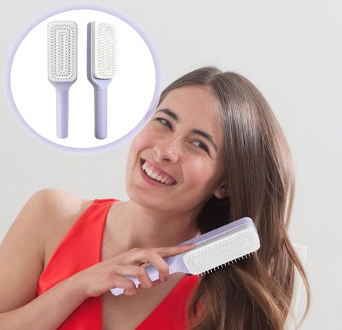 Self Cleaning Hair Brush For Women,Retractable Hair Brush,Self Cleaning Brush,Anti Static Brush,Anti Static Massage Brush,Comfortable Handle Design For Messy Hair(Purple)